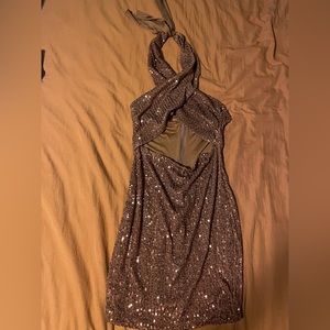 Burnt orange sequin mini dress